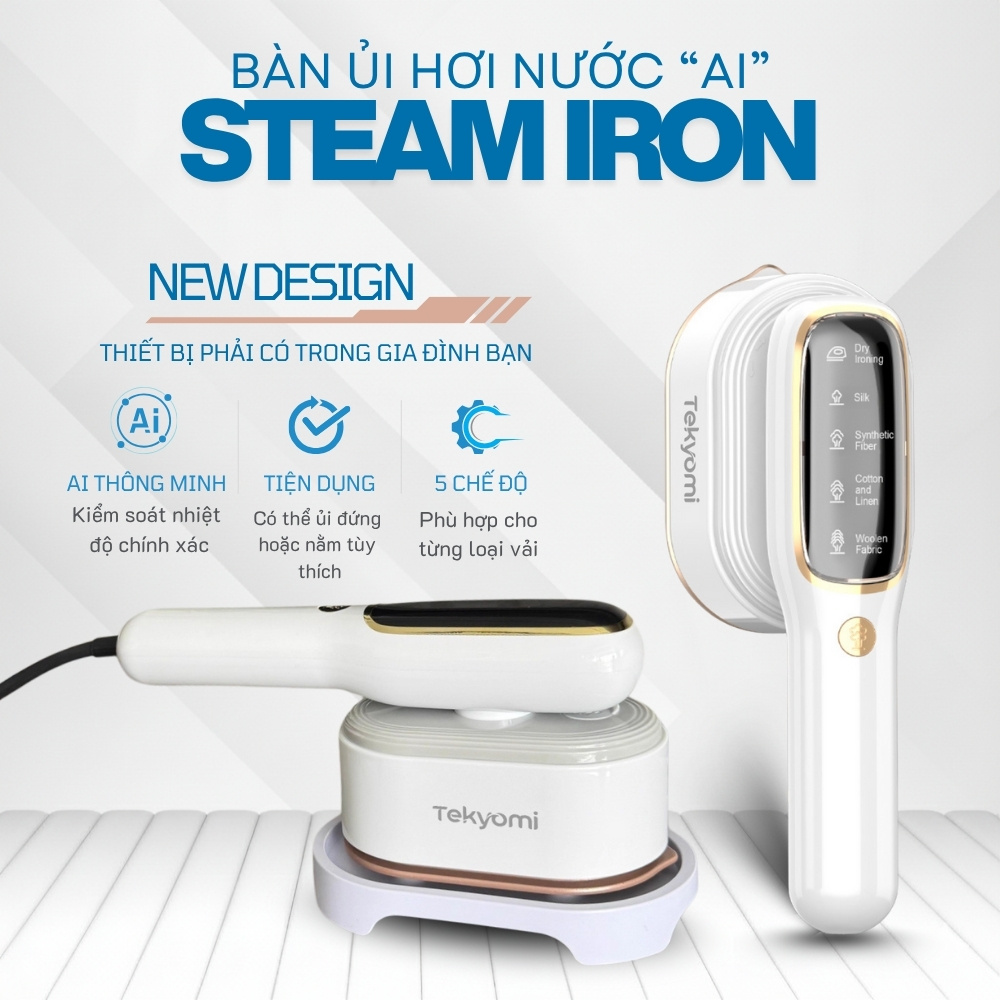 Bàn Ủi Hơi Nước TEKYOMI ST-01M 1200W – Bàn Ủi Cầm Tay Thông Minh, Diệt Khuẩn, Khử Mùi
