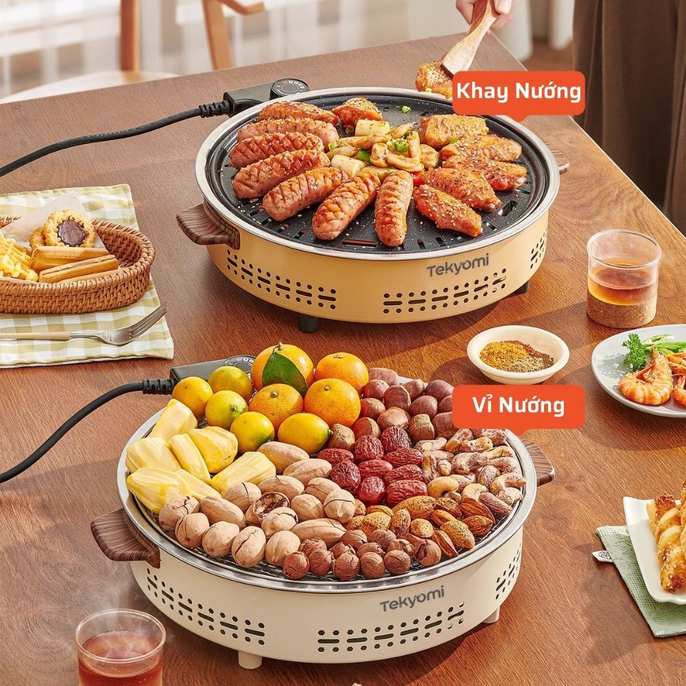 Bếp Nướng Điện Không Khói Tròn TEKYOMI DKS-719 – Đa Năng, An Toàn, Dễ Vệ Sinh - Ảnh 4