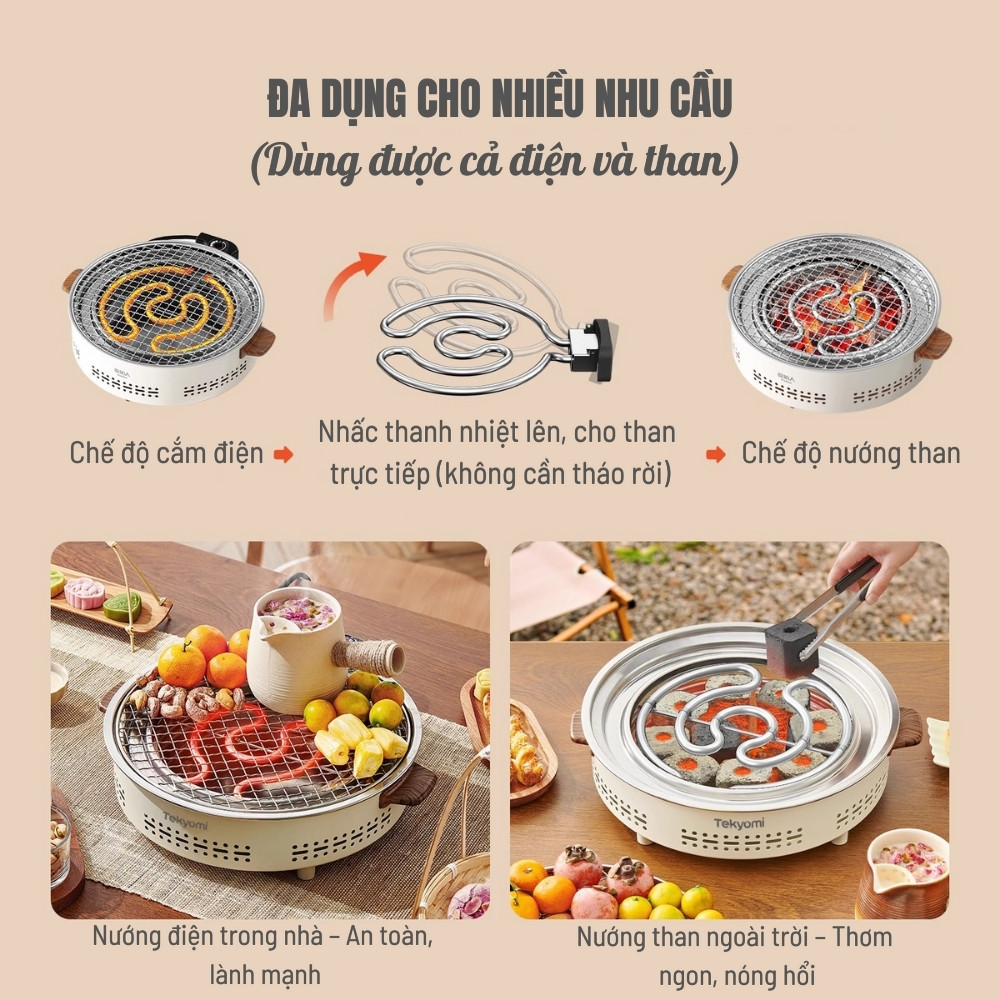 Bếp Nướng Điện Không Khói Tròn TEKYOMI DKS-719 – Đa Năng, An Toàn, Dễ Vệ Sinh - Ảnh 6
