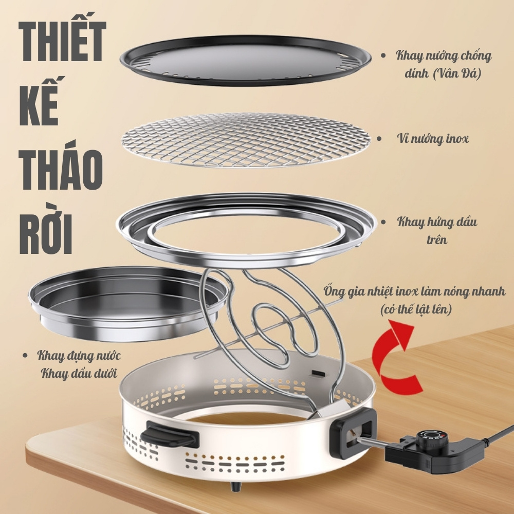 Bếp Nướng Điện Không Khói Tròn TEKYOMI DKS-719 – Đa Năng, An Toàn, Dễ Vệ Sinh - Ảnh 8