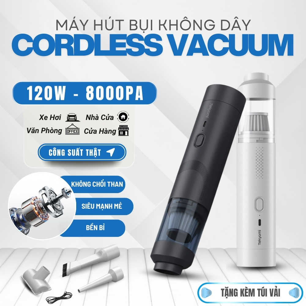 Máy Hút Bụi Cầm Tay TEKYOMI EG-121 – Công Suất 120W, Lực Hút 8000Pa, Đa Năng Cho Ô Tô & Gia Đình