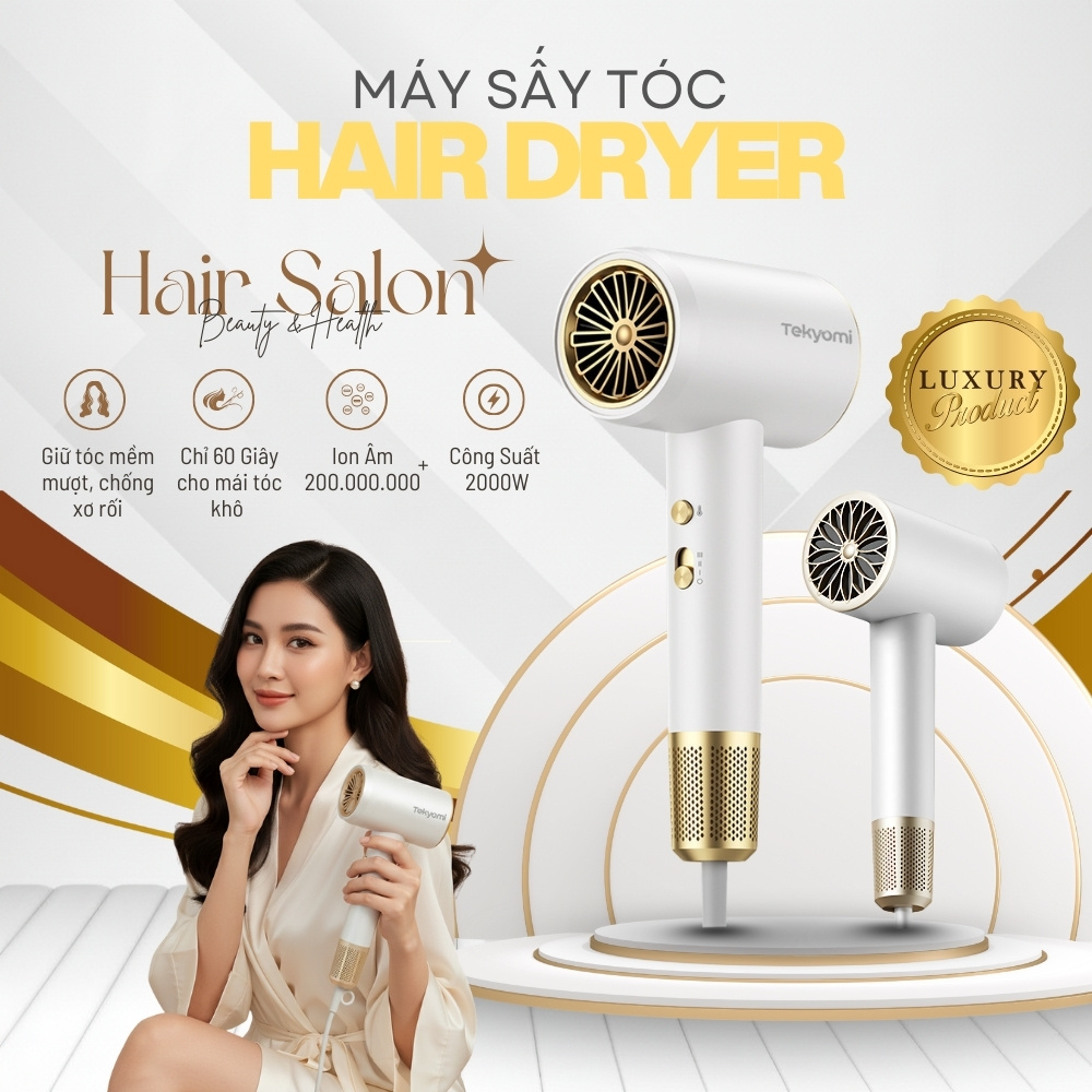 Máy sấy tóc TEKYOMI STL-8558 công suất 2000W – Công nghệ BlueLight, bảo vệ tóc chuẩn salon