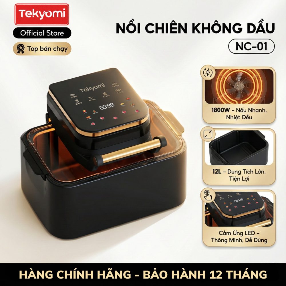 Nồi chiên không dầu TEKYOMI NC-01 – Dung tích 12L, công suất 1800W, Cửa sổ 270°