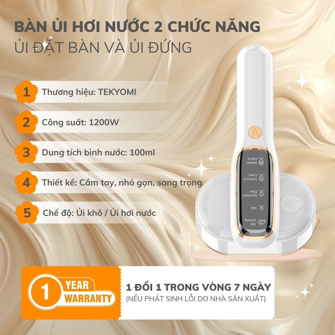 Bàn Ủi Hơi Nước TEKYOMI ST-01M 1200W – Bàn Ủi Cầm Tay Thông Minh, Diệt Khuẩn, Khử Mùi - Ảnh 2