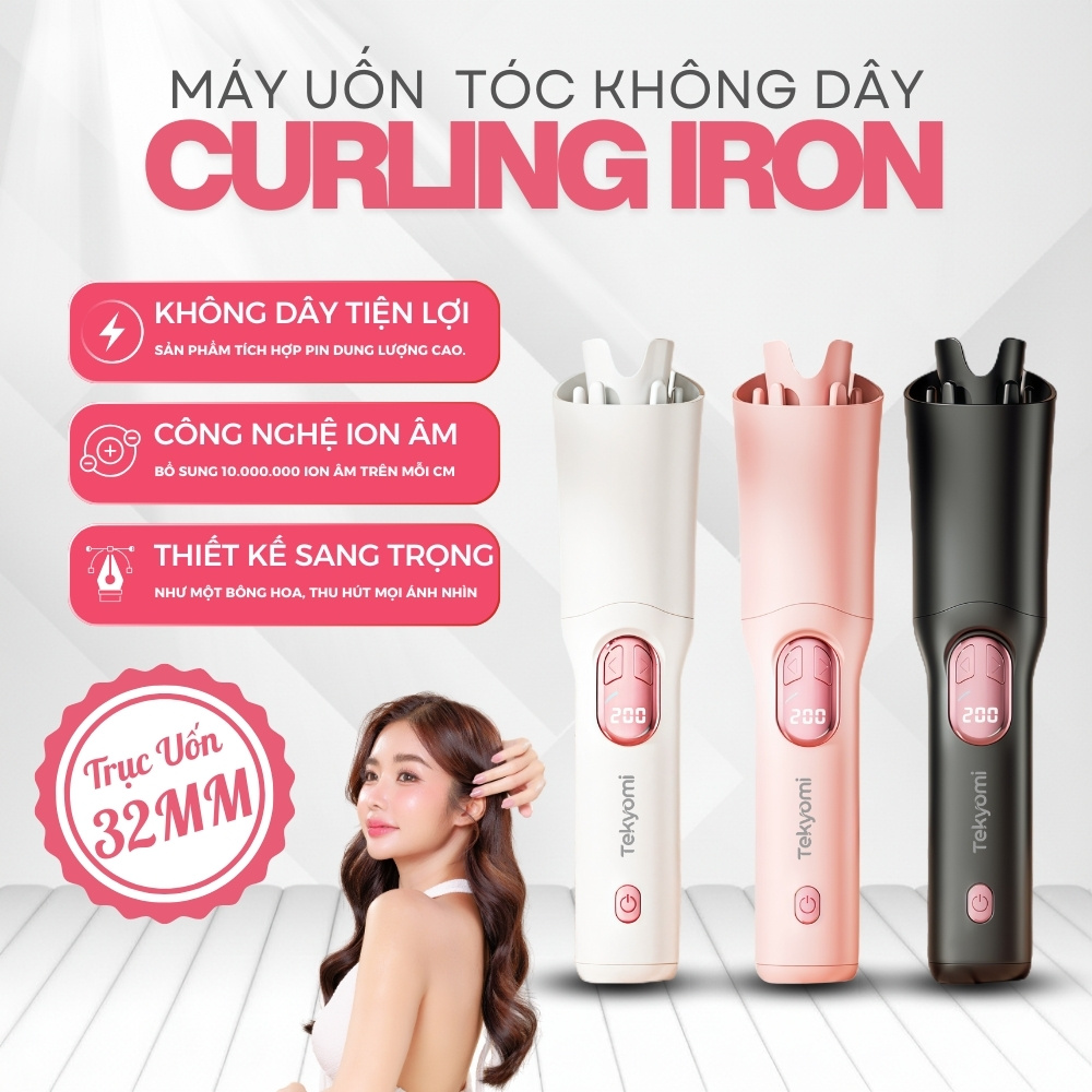 Máy Uốn Tóc Không Dây TEKYOMI MT-01 | Ceramic Bảo Vệ Tóc, Pin 5000mAh, Sạc Type-C