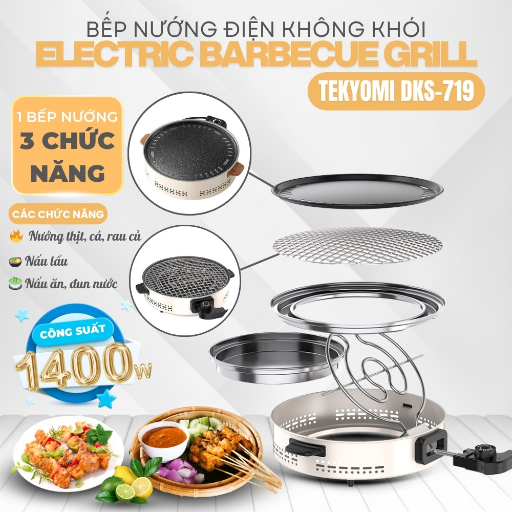 Bếp Nướng Điện Không Khói Tròn TEKYOMI DKS-719 – Đa Năng, An Toàn, Dễ Vệ Sinh