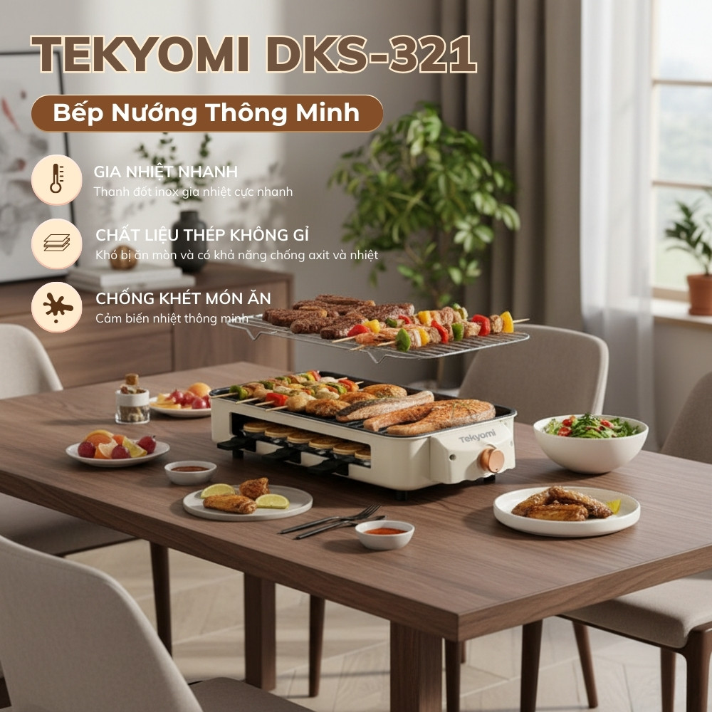 Bếp Nướng Điện Không Khói 2 Tầng Tekyomi DKS-321 – Công Suất 1500W, Cao Cấp, Đa Năng Tiện Lợi - Ảnh 9