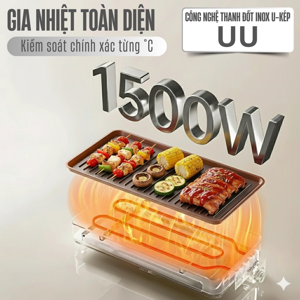 Bếp Nướng Điện Không Khói 2 Tầng Tekyomi DKS-321 – Công Suất 1500W, Cao Cấp, Đa Năng Tiện Lợi - Ảnh 5
