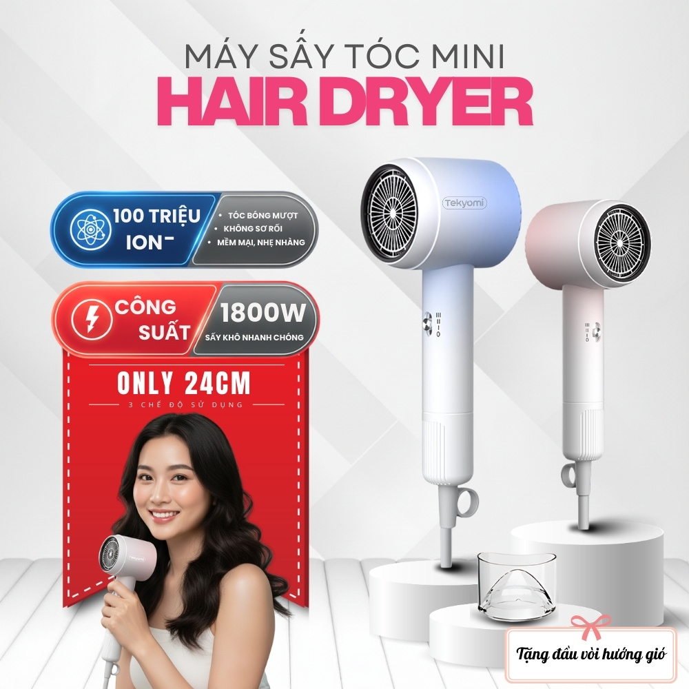 Máy sấy tóc mini TEKYOMI U6 1800W – Nhẹ, tiện lợi, sấy nhanh khô, phù hợp gia đình & du lịch
