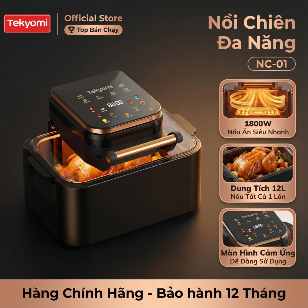 Nồi chiên không dầu TEKYOMI NC-01 – Dung tích 12L, công suất 1800W, Cửa sổ 270°