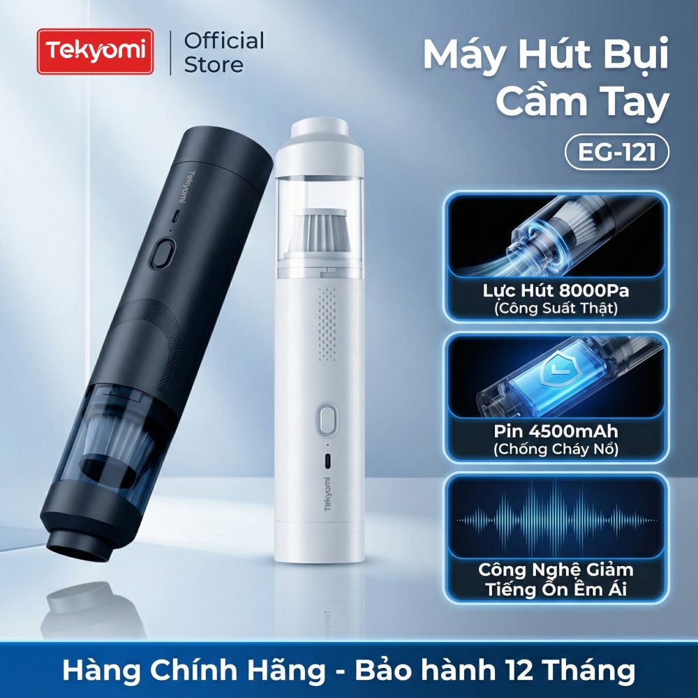 Máy Hút Bụi Cầm Tay TEKYOMI EG-121 – Công Suất 120W, Lực Hút 8000Pa, Đa Năng Cho Ô Tô & Gia Đình