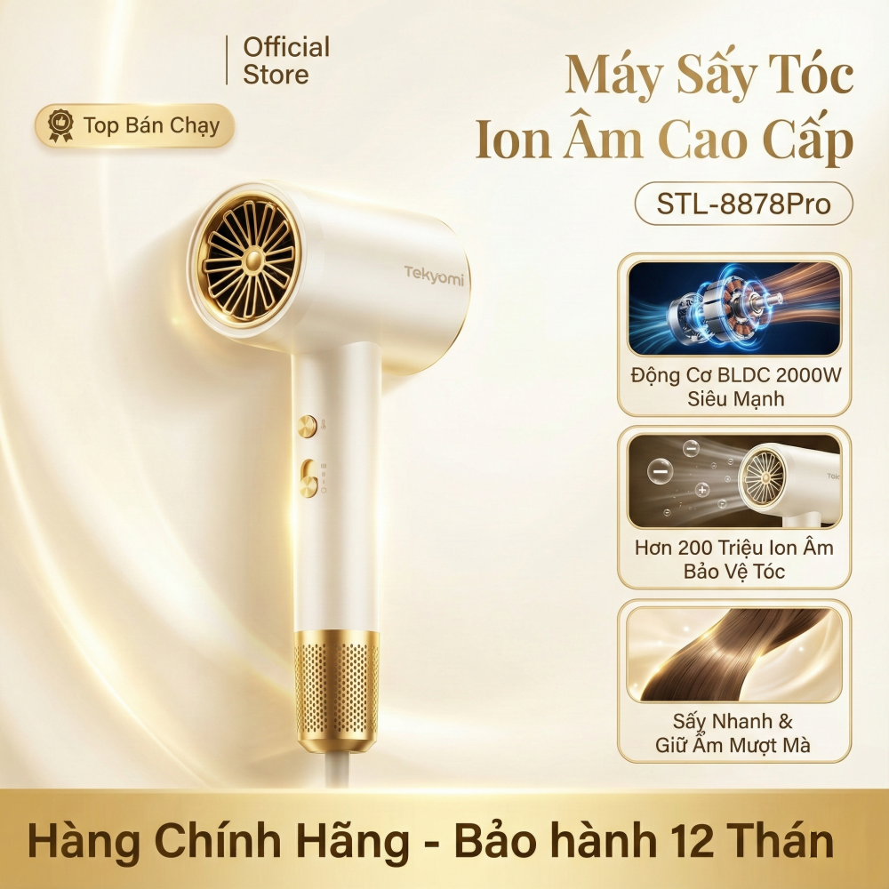 Máy sấy tóc TEKYOMI STL-8878Pro công suất 2000W – Công nghệ BlueLight, bảo vệ tóc chuẩn salon