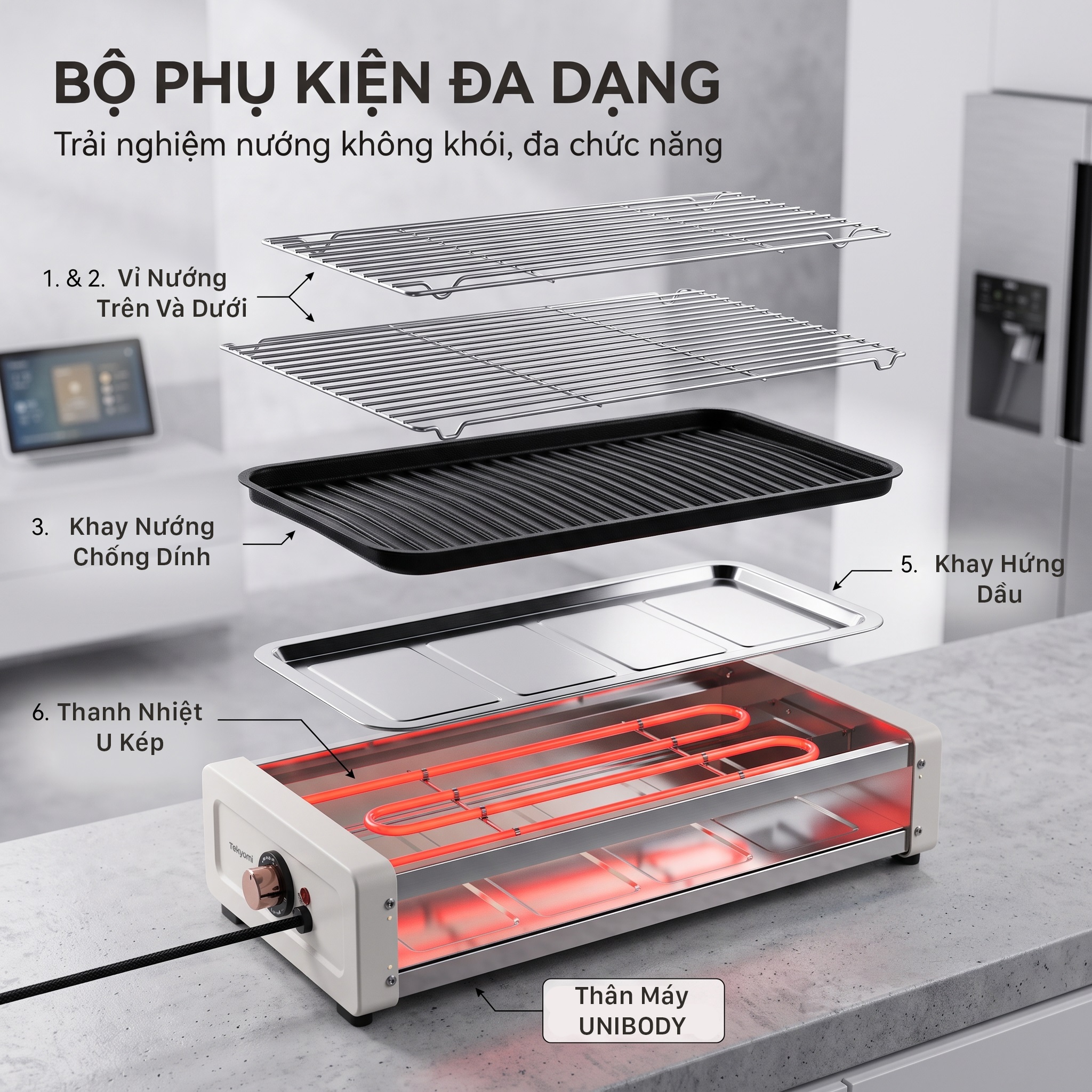Bếp Nướng Điện Không Khói TEKYOMI DKS-307A1: 1700W, Cao Cấp, Đỉnh Cao BBQ Cho Mọi Gia Đình - Ảnh 9