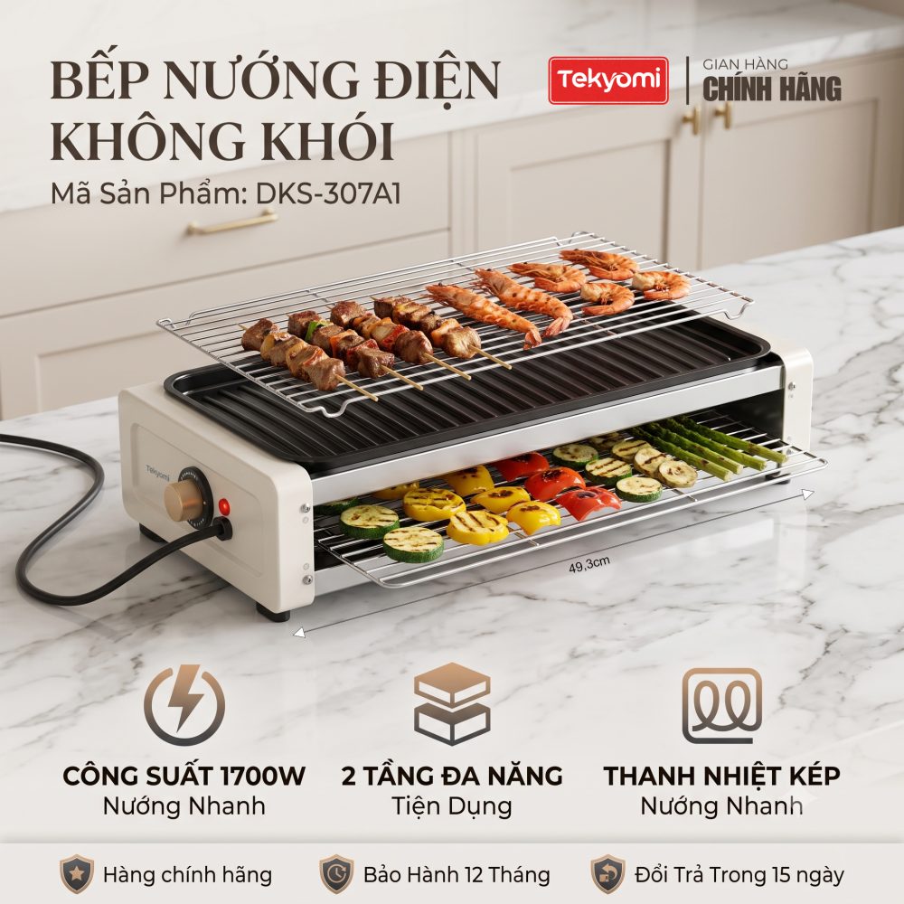 Bếp Nướng Điện Không Khói TEKYOMI DKS-307A1: 1700W, Cao Cấp, Đỉnh Cao BBQ Cho Mọi Gia Đình